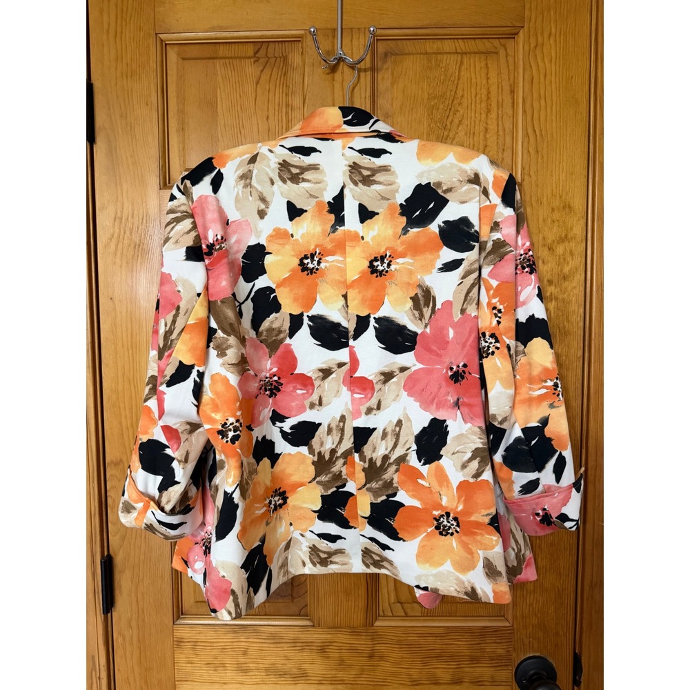 Alfred Dunner Floral Blazer Orange Coral White 3/4 Sleeve Jacket Plus Size 18W - Picture 5 of 5